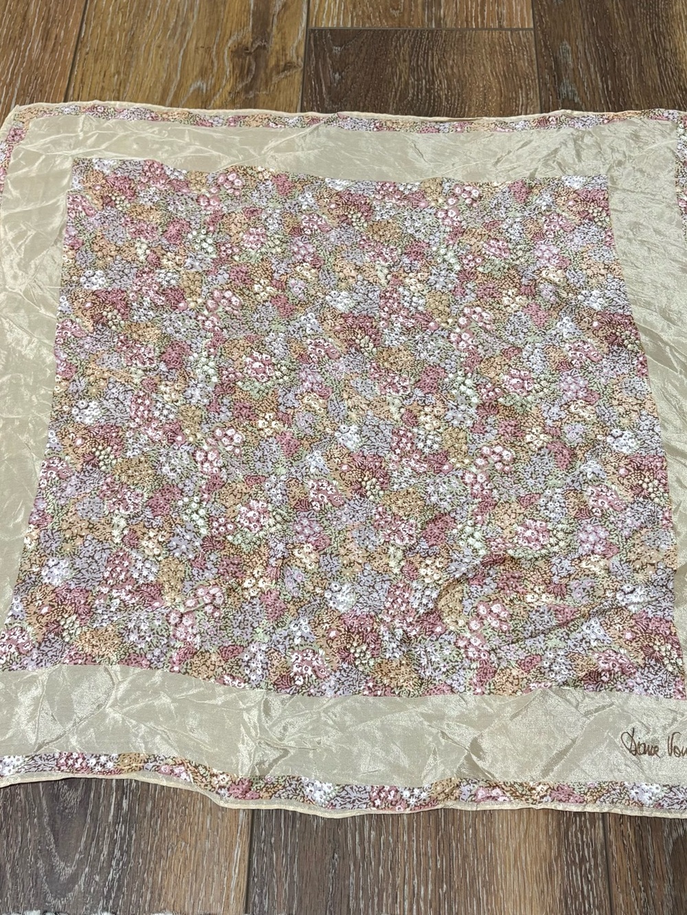 Vintage Diane Von Furstenberg Cream & Pink Floral square silk scarf 70s